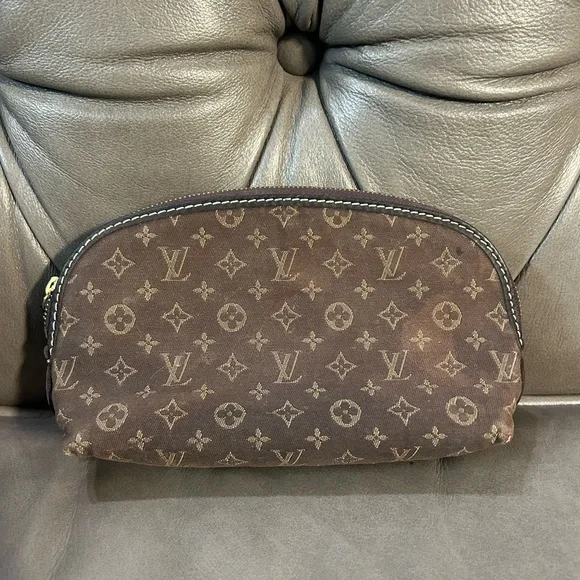 Louis Vuitton Cosmetic Bag Brown Denim Mini Lin Idylle Monogram Pouch Clutch